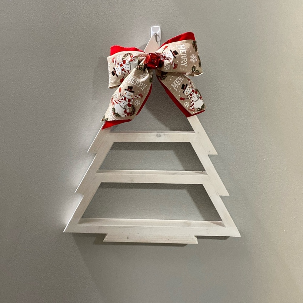 Hand made wooden Christmas tree shelf wreath decor 17” by 15”